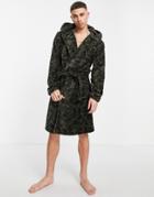 Brave Soul Fleece Robe With Hood In Khaki Camo-green