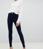 Asos Design Tall Ridley High Waisted Skinny Jeans In Dark Blue Wash