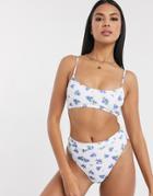 Missguided High Waist High Leg Bikini Bottom In Floral Print-multi