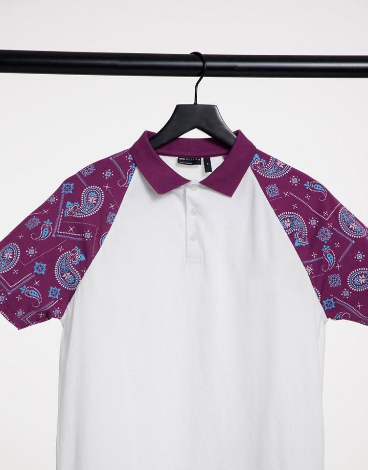 Asos Design Raglan Polo With Paisley Print-white