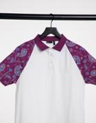 Asos Design Raglan Polo With Paisley Print-white
