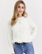 Brave Soul Neon Cable Sweater-cream