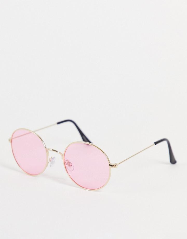 Madein Round Sunglasses With Pink Lenses