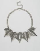 Nylon Statement Leaf Detail Necklace - Silver