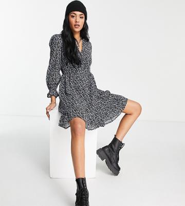 Violet Romance Tall Frill Wrap Mini Dress In Blue Ditsy Floral Print-multi