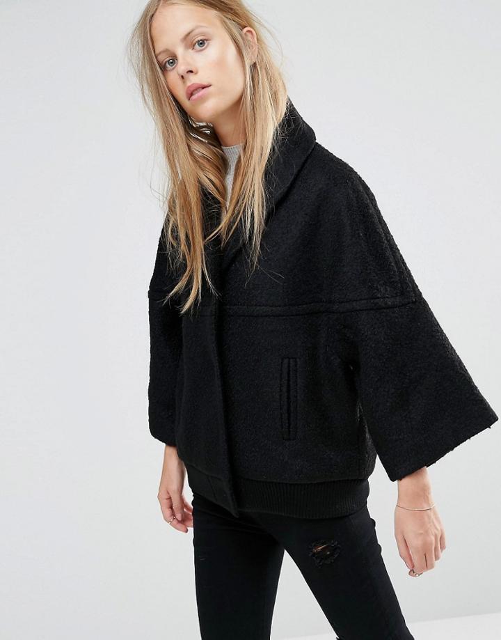 Ganni Oversized Short Coat In Black - Black