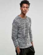 !solid Knitted Sweater In Mixed Yarns - Black
