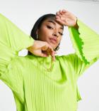 Asos Design Tall Plisse Tie Back Top In Lime-green