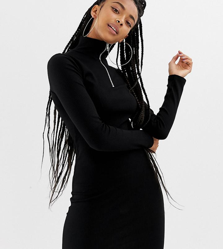 Collusion Mini Bodycon Dress With Zip Front - Black