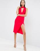 Asos Choker Bandage Plunge Midi Dress - Red