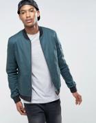 Asos Muscle Fit Bomber Jacket With Ma1 In Bottle Green - Green