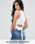 Asos Petite One Shoulder Top With Open Back Bow Detail - White
