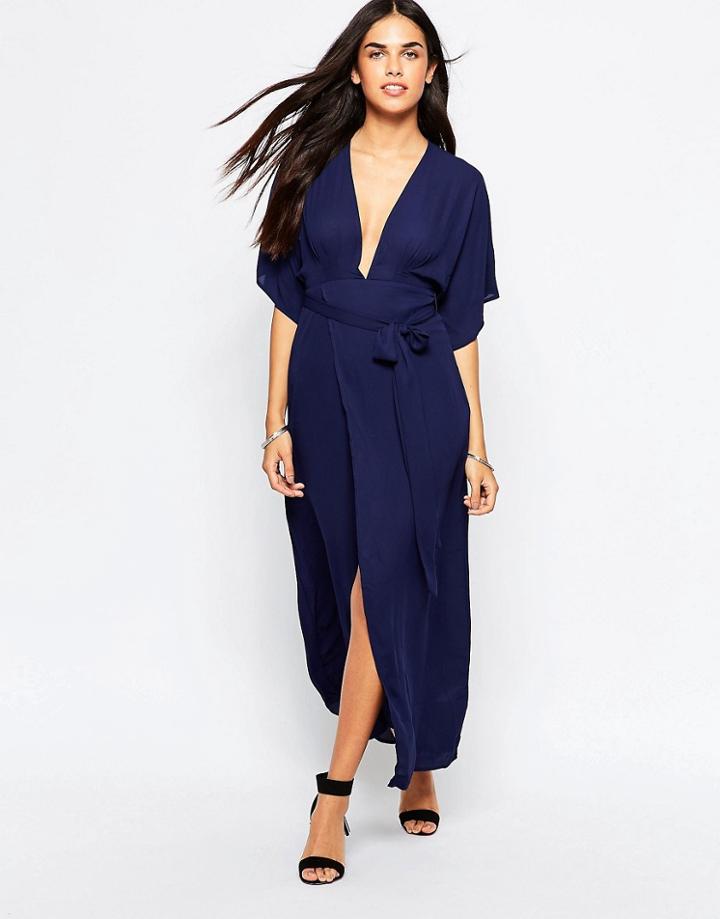 Goldie Moon Dance Wrap Dress With Kimono Sleeves - Blue