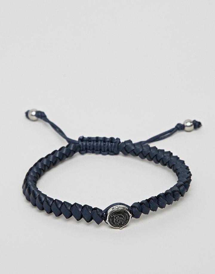 Diesel Mens Stainless Steel Rope Bracelet - Black