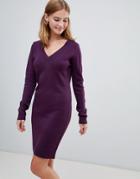 Brave Soul Sweater Dress With V Neck - Purple
