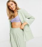 Stradivarius Double Breasted Blazer In Sage Green - Part Of A Set