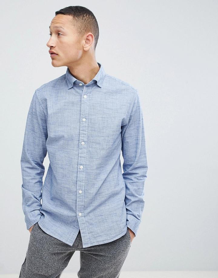 Selected Homme Slub Cotton Shirt In Regular Fit - Navy