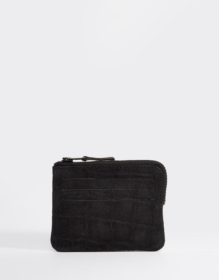 Asos Leather Zip Around Wallet With Embossed Suede - Black