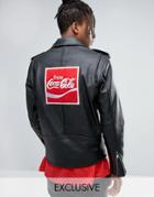 Reclaimed Vintage X Coca Cola Leather Biker Jacket - Black