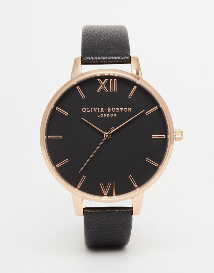 Olivia Burton Big Dial Black Face Rose Gold Plated Watch - Black