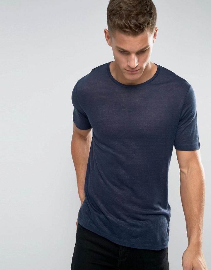 Jack And Jones Premium Linen T-shirt - Navy