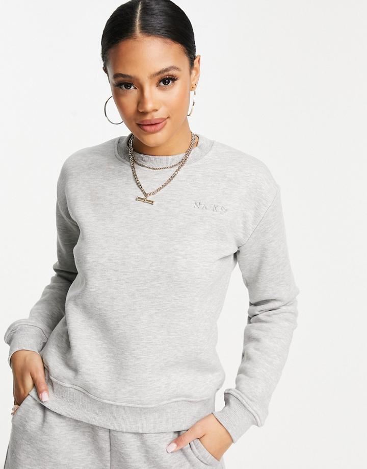 Na-kd Organic Cotton Logo Print Sweatshirt In Gray Melange