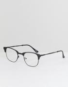Asos Retro Glasses In Matte Black Metal With Clear Lens - Black