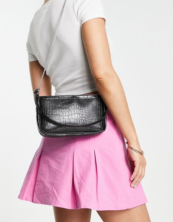 Asos Design 90s Shoulder Bag With Interchangeable Strap In Black Croc