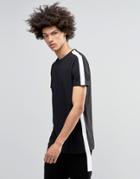 Asos Longline T-shirt With Contrast Taping In Black - Black