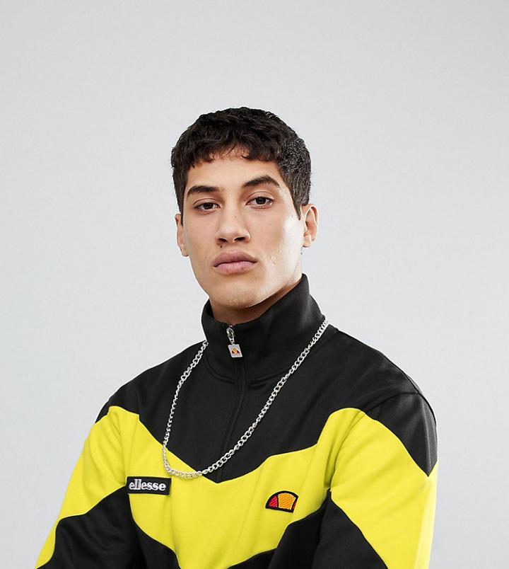 Ellesse Half Zip Sweatshirt With Chevron Panel In Black - Black