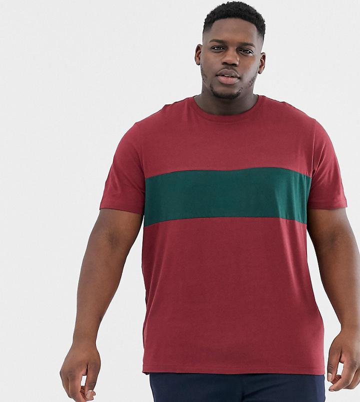 New Look Plus T-shirt With Color Block In Burgundy - Black