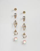 Asos Pack Of 5 Stone And Crystal Earring Pack - Gold