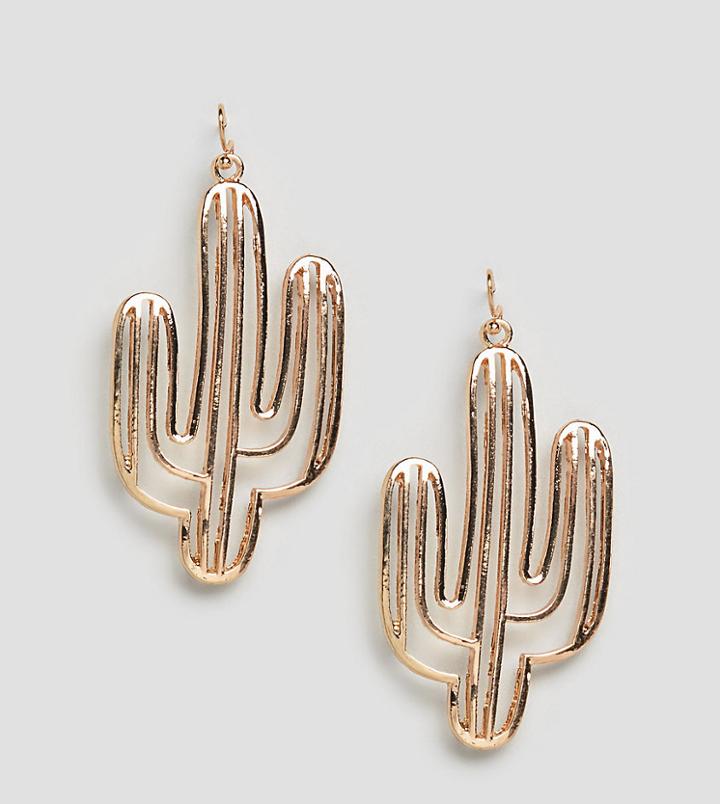 Reclaimed Vintage Inspired Cut Out Cactus Earrings - Gold