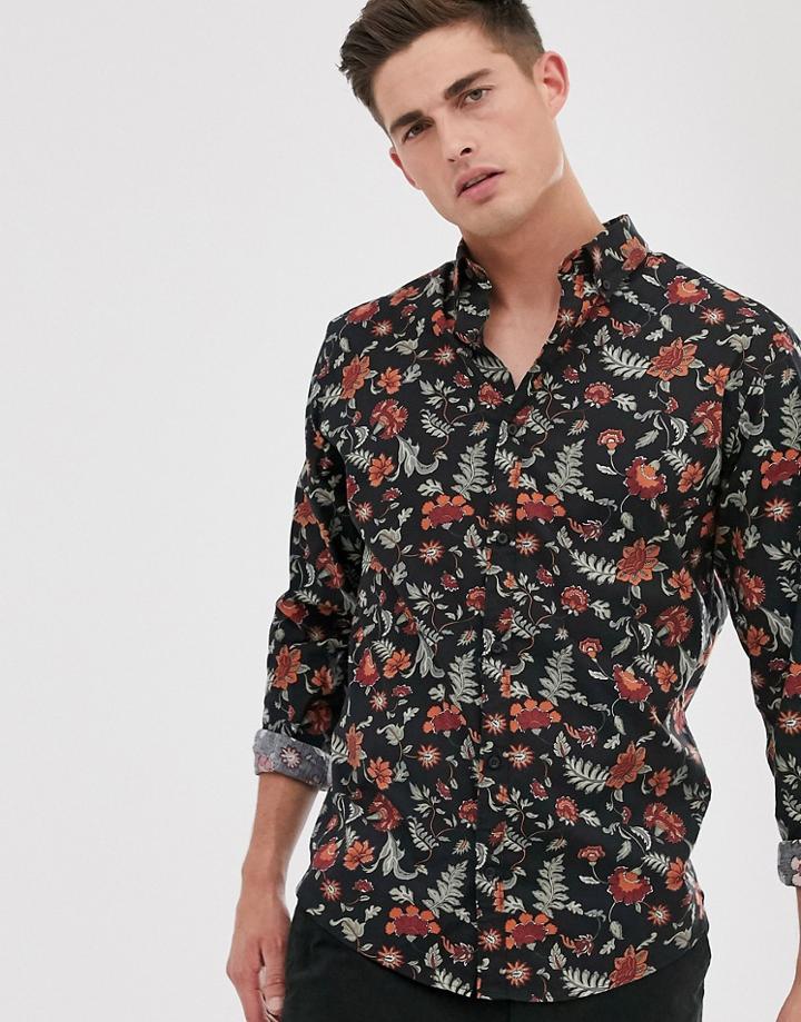 Jack & Jones Premium Floral Print Shirt In Black - Black