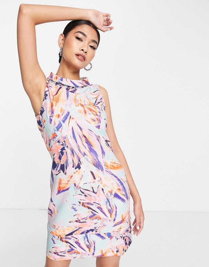 Closet London High Neck Shift Mini Dress In Abstract Print-multi
