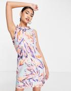 Closet London High Neck Shift Mini Dress In Abstract Print-multi