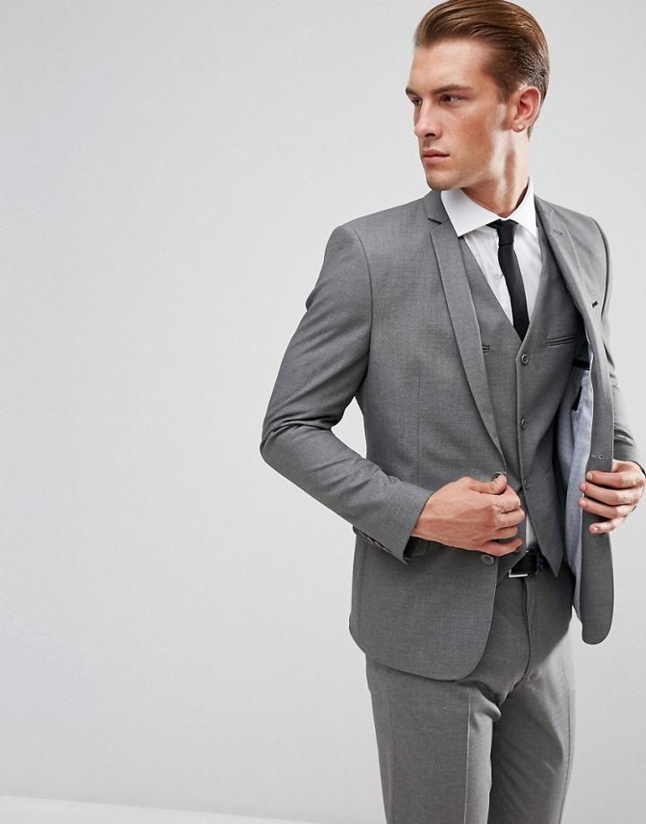 Asos Design Slim Suit Jacket In Mid Gray - Gray