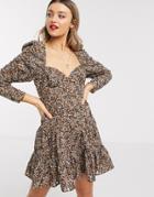 Asos Design Sweetheart Neck Broderie Mini Dress In Leopard Print-multi