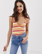 Asos Design Knit Tank With Halter Back In Stripe-multi