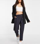 Asos Design Petite Smart Tapered Pant In Navy Check