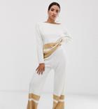 Asos Design Lounge Knitted Wide Leg Pants With Stripe Hem - White