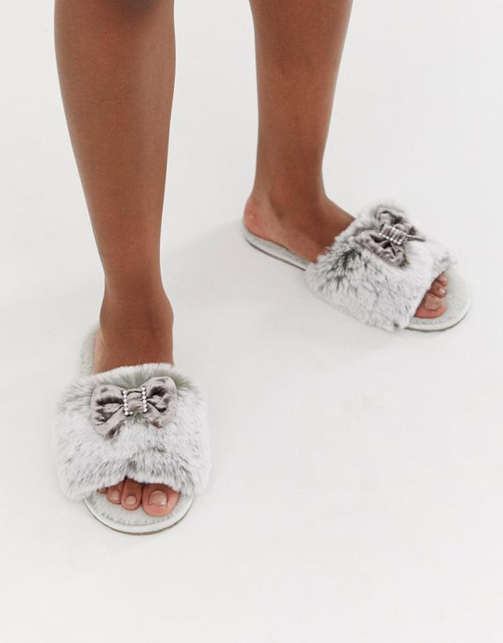 Bedroom Athletics Nadine Faux Fur Slider Slipper In Gray - Gray