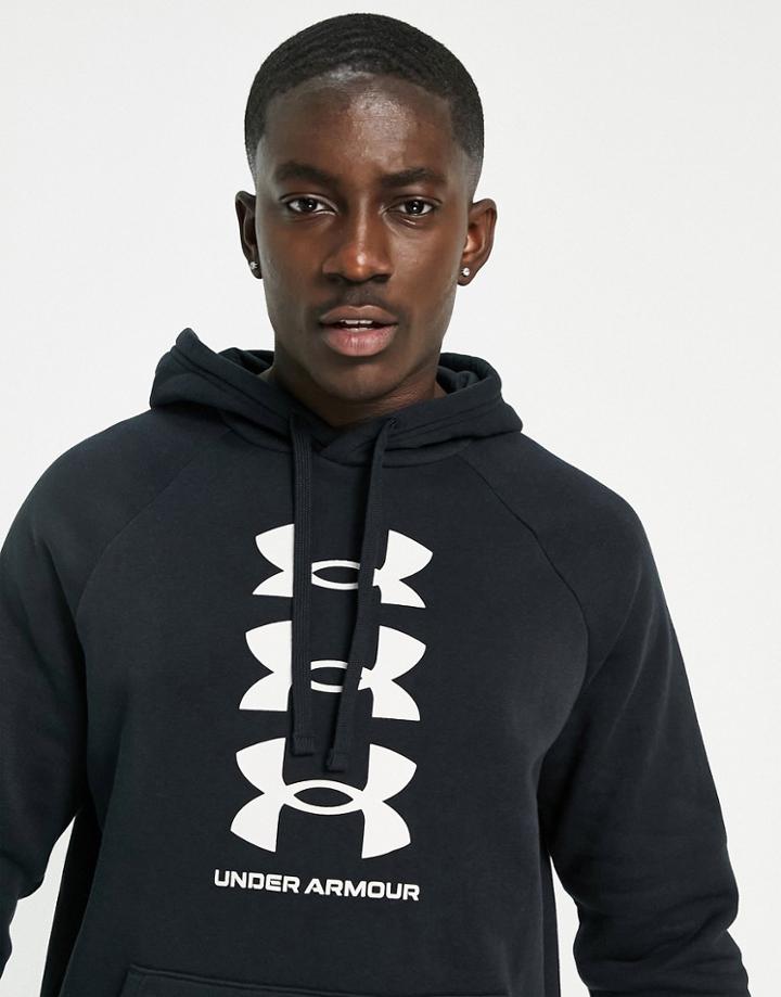 Under Armour Rival Multi Logo Fleece Hoodie In Black