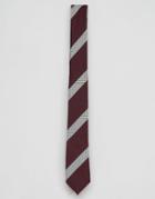 Asos Slim Tie With Wool Mix Stripe In Burgundy - Red