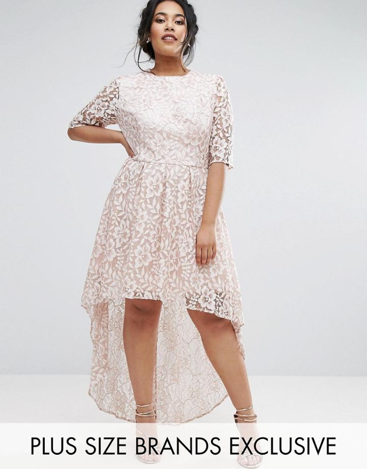 Chi Chi London Plus Allover Lace Dress With Dip Hem - Gray