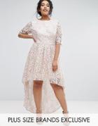 Chi Chi London Plus Allover Lace Dress With Dip Hem - Gray
