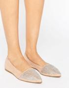 Little Mistress Pointed Glitter Detail Flat Shoes - Beige