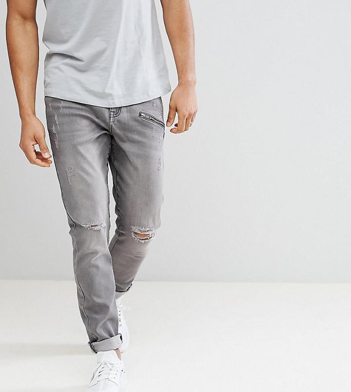 Brooklyn Supply Co Gray Skinny Jeans With Zip And Hem Detail - Gray