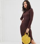 River Island Bodycon Dress With Roll Neck In Chocolate - Brown