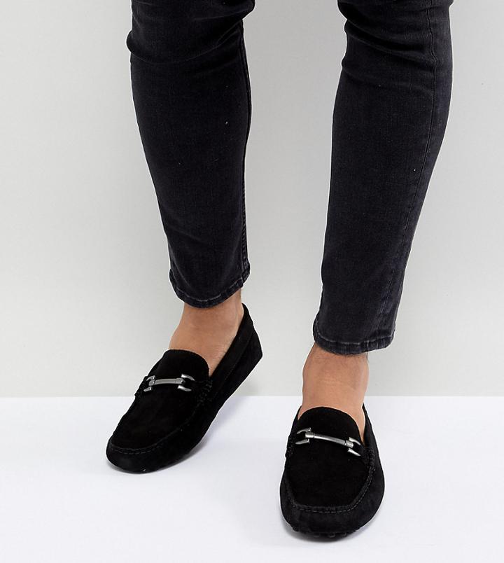 Asos Design Wide Fit Driving Shoes In Black Suede With Snaffle - Black